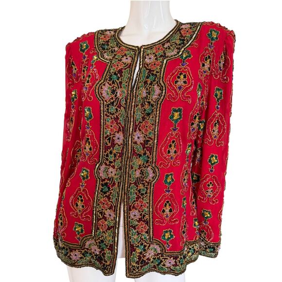 Niteline HE-RO Beaded Silk Jacket Vintage 90's NWT Medium Holiday Party - Picture 1 of 8